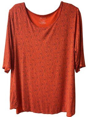 XL Apt. 9 Essentials Orange Black Dots Stretch Blouse Top Scoop Comfy Spandex